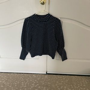 Jacquard Puff sleeve mock neck top